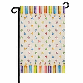 Colored Pencils Garden Flag 12x18 Inch Childlike Building Blocks Campus Linen Double Sided Small Decorative Garden Flags for Outside, Outdoor Yard Porch Lawn Decoration