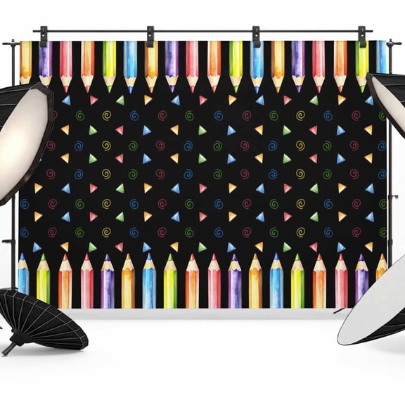 Colored Pencils Photography Backdrop 7x5FT, Childlike Building Blocks Black Campus Photo Backdrops, Background for Photography Studio Photo Studio Background, Back Drop for Photoshoot
