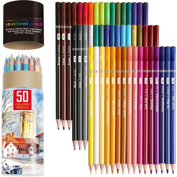 Colored Pencils,Set of 50 Colors,Artists Soft Core with Color, for Layering Blending Shading,Color Pencils for Beginners Coloring Book...