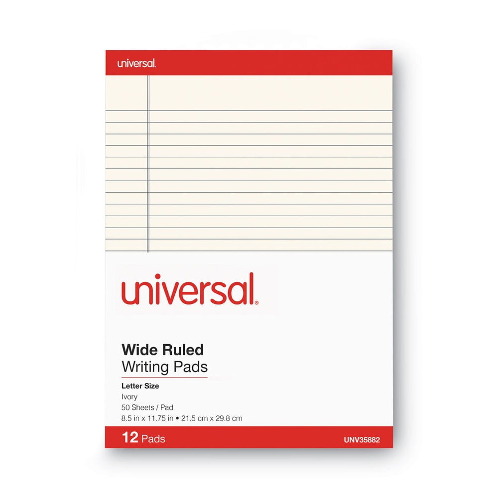 Colored Perforated Ruled Writing Pads, Letter Size Pad (8.5 x 11.75), Wide/Legal Rule, 50 Ivory 8.5 x 11 Sheets, Dozen