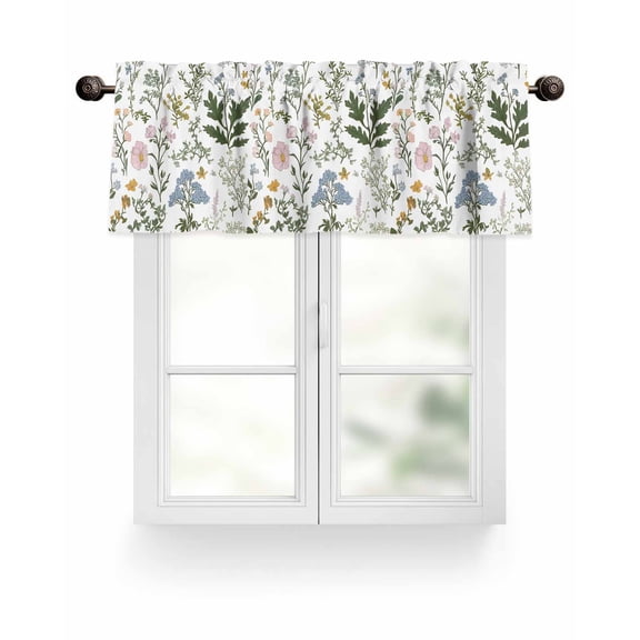 Colored Plant Valances for Windows Flowers Leaf Butterfly Valance Rod Pocket Light Filtering Short Window Treatments Curtains for Kitchen Bathroom Living Room Bedroom, 1 Panel, 60 x 18 Inch