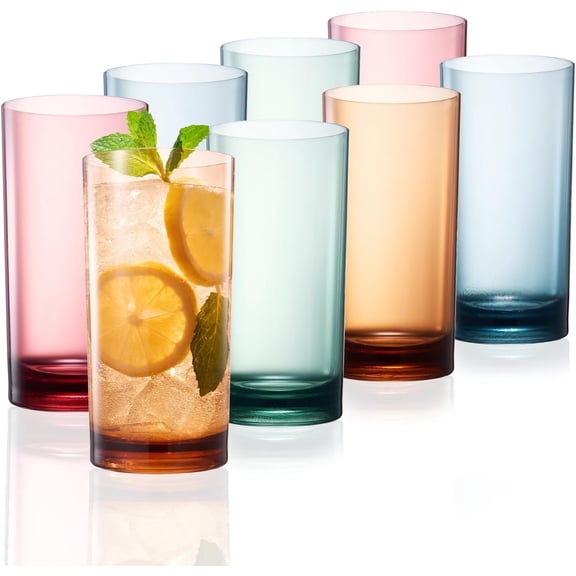 Colored Plastic Reusable Drinking Glasses | Set of 8 | Restaurant Style 16 oz Muted Acrylic Unbreakable Tall Tumbler, Juice, Wine Cups | BPA-Free Tumblers | Top-Rack Dishwasher Safe Shatterproof