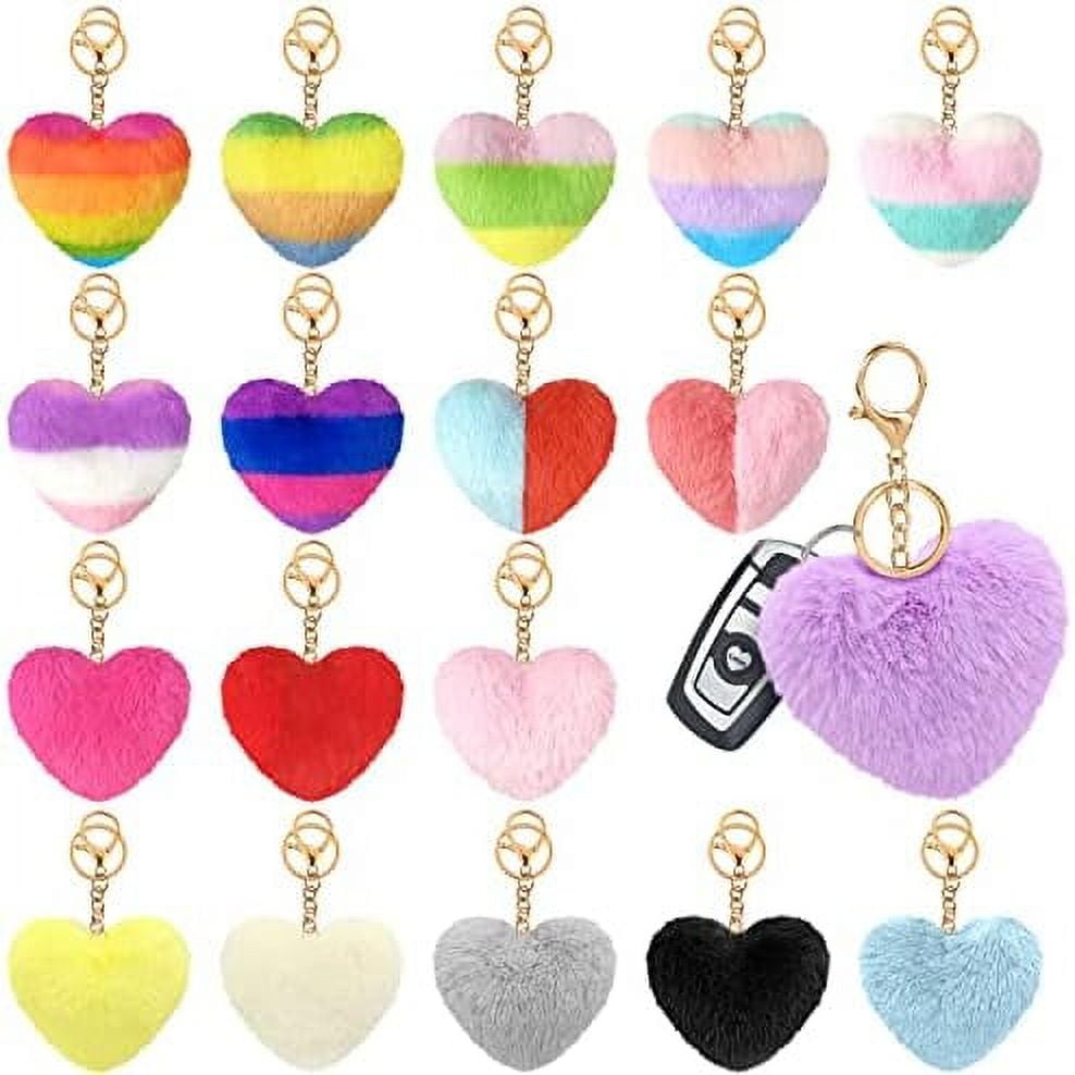 Rainbow Heart Pom Keychain