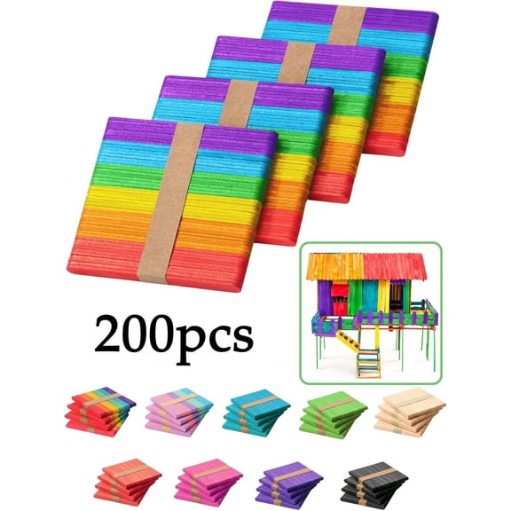 Colored Popsicle Sticks, Wooden Rainbow 4.5 Inch Craft Sticks, Ice Cream Sticks for DIY Handmade Supplies, Colored, 100pcs