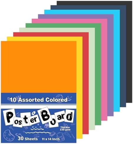Colored Poster Board, 30 Sheets Large Size 11 x 14 Inch 10 Assorted Neon Poster Paper Trifold Poster Board Bulk for Art Display, Crafts, Projects, and Classroom Supplies