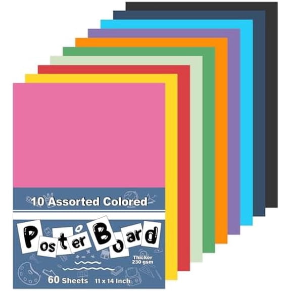 Colored Poster Board,60 Sheets Large Size 11 x 14 Inch Assorted Neon Trifold Poster Board Bulk for Art Display Board,Classroom Use,School Craft Project,Presentation Drawing
