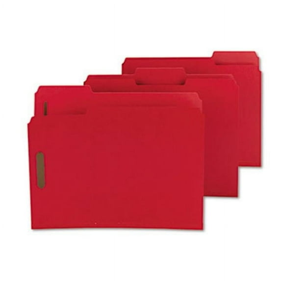 Colored Pressboard Fastener Folders  Letter  1/3 Cut  Bright Red  25/Box