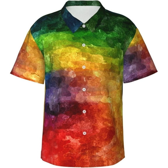 Colored Rainbow Mens Hawaiian Shirt Short Sleeve Casual Button Up Tropical Summer Beach Shirt