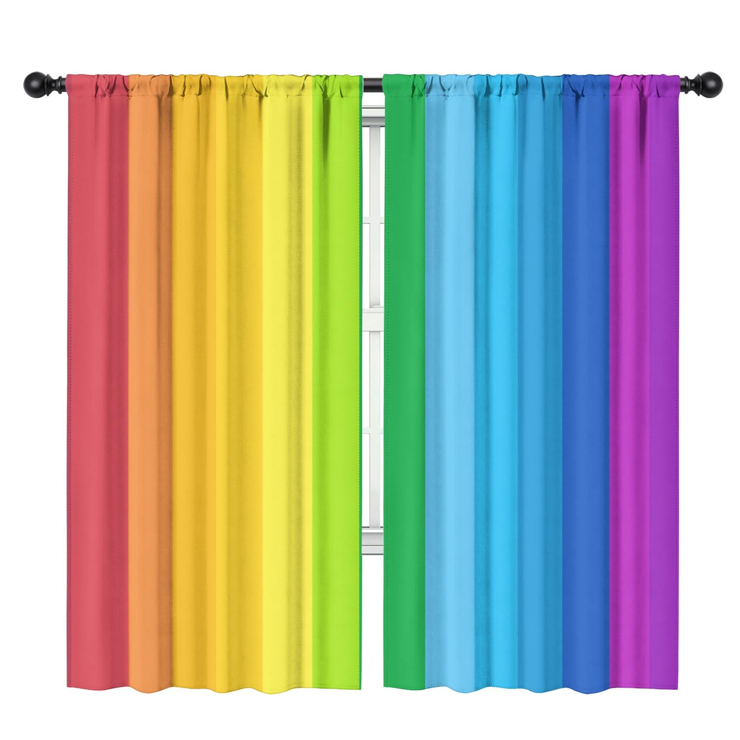 Colored Rainbow Window Curtains, Abstract Rainbow Perspective Background Window Treatments Weather Happiness Nature Concept Blackout Window Drapes for Boy Girl Playroom Bedroom Living Room 84x84in