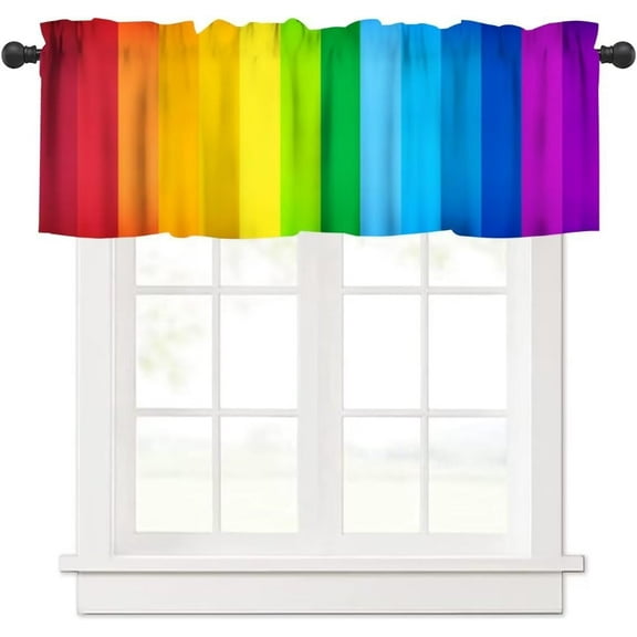 Colored Rainbow Window Valance Curtain, Abstract Rainbow Perspective Background Happiness Nature Concept Window Valances Treatments for Kitchen Living Room Café Décor 54''x18'', 1 Panel