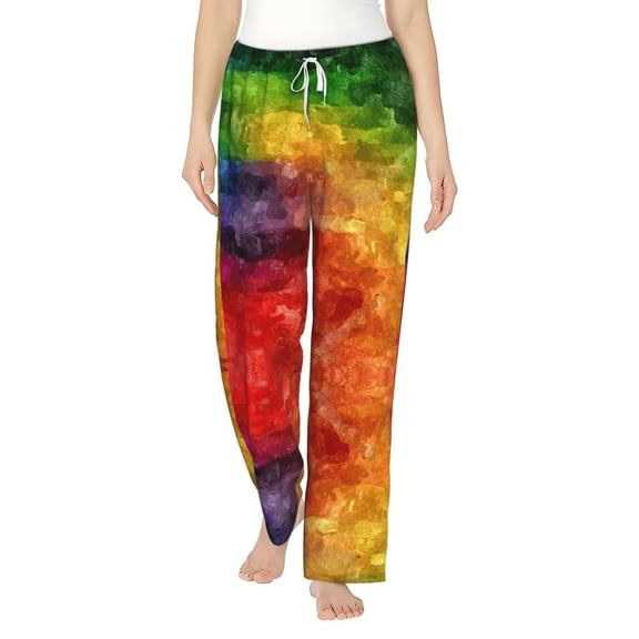 Colored Rainbow Women's Comfy Pajama Pants with Pockets,Soft Stretch Drawstring Lounge Pants, Soft Casual Wide Leg PJS Sleep Bottoms X-Large