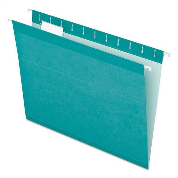 Colored Reinforced Hanging Folders, Letter Size, 1/5-Cut Tab, Aqua, 25/box | Bundle of 2 Boxes