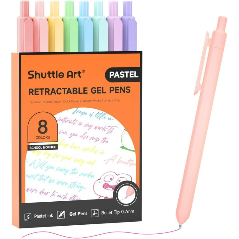 Colored Retractable Gel Pens Shuttle Art 8 Pastel Ink Colors Cute Pens 0.5mm Fine Point Quick Drying for Writing Drawing Journaling Note Taking for