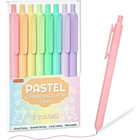 Colored Retractable Gel Pens, Shuttle Art 8 Pastel Ink Colors, Cute Pens 0.5mm Fine Point Quick Drying for Writing Drawing Journaling Note Taking
