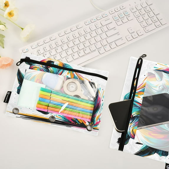 Colored Rhino 2 Pack Pencil Pouches Zipper Pencil Case 3 Ring Pencil Pouch Cosmetic Bag