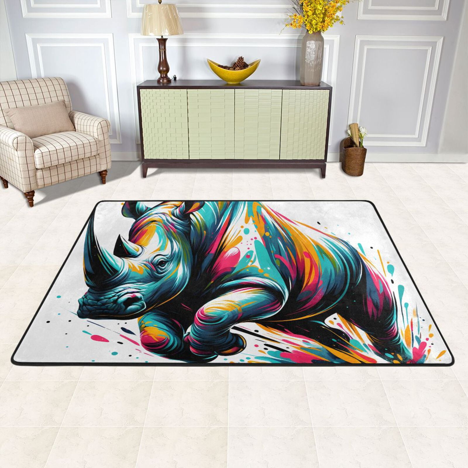 Rhino Rug Colored Rhino Area Rug Washable 72 x 48 Floor Carpet Mat Non Slip for ...