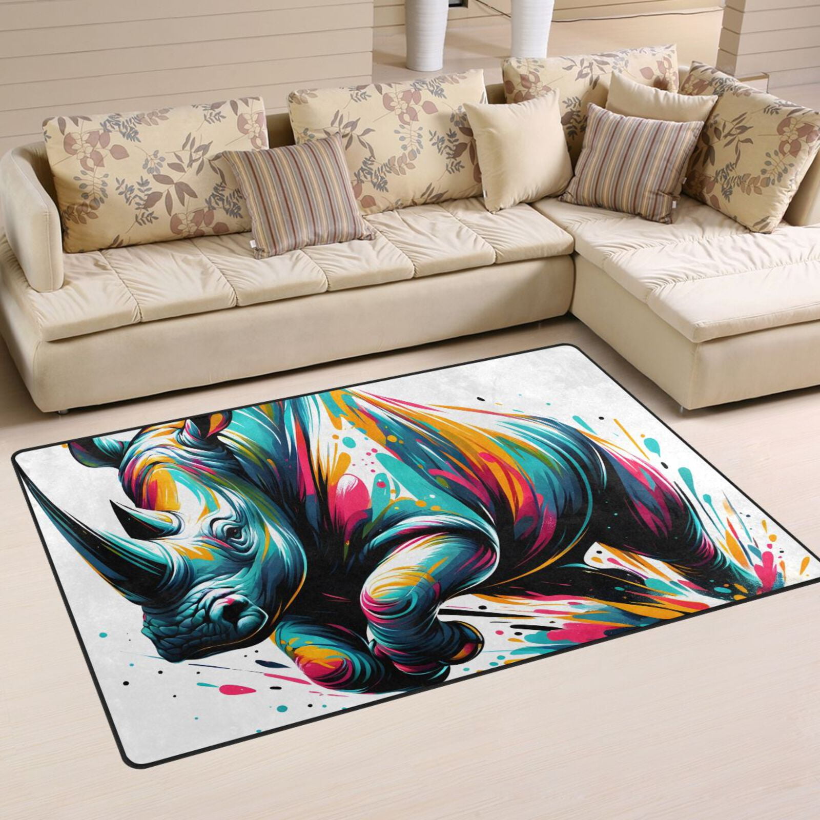 Rhino Rug Colored Rhino Area Rug Washable Floor Carpet Mat 60 x 39 inch for ...