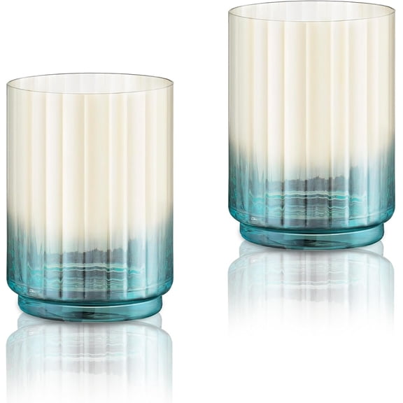Colored Ribbed Drinking Glasses Set of 2, 15oz Gray Turquoise Gradient Glass Tumbler, Rocks Glass for , , Juice, Water, Various Drinks, Kitchen & Bar Use