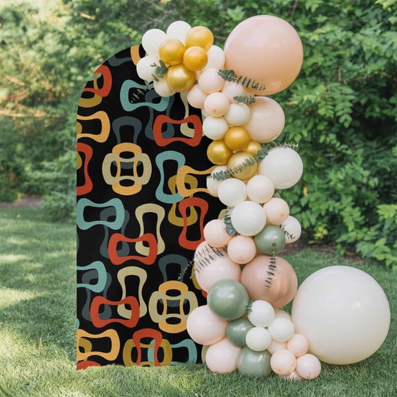 Colored Rings Arch Backdrop Cover 4 FT, Abstract Retro Colorful Ring Black Wedding Arch Cover Stretchy Backdrop Stands Covers for Birthday Party Ceremony Banquet Decor