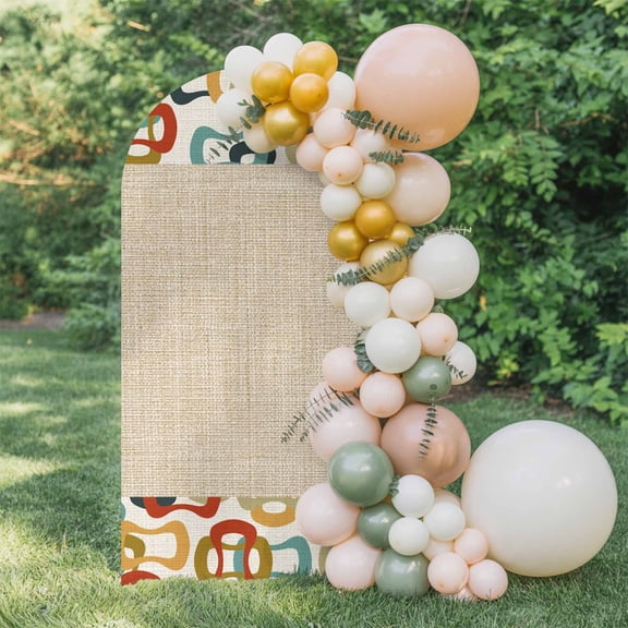 Colored Rings Arch Backdrop Cover 4 FT, Abstract Retro Colorful Ring Linen Texture Wedding Arch Cover Stretchy Backdrop Stands Covers for Birthday Party Ceremony Banquet Decor