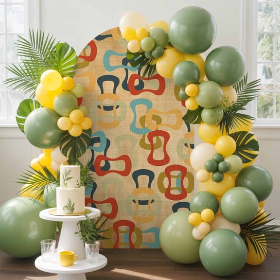 Colored Rings Arch Backdrop Cover, 4FT, Abstract Retro Colorful Ring Brown Spandex Arch Covers Double-Sided Backdrop for Wedding Birthday Party Photo Background Decoration