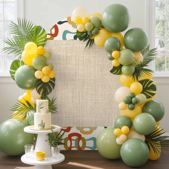 Colored Rings Arch Backdrop Cover, 4FT, Abstract Retro Colorful Ring Linen Texture Spandex Arch Covers Double-Sided Backdrop for Wedding Birthday Party Photo Background Decoration
