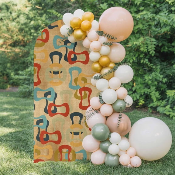 Colored Rings Arch Backdrop Cover 5 FT, Abstract Retro Colorful Ring Brown Wedding Arch Cover Stretchy Backdrop Stands Covers for Birthday Party Ceremony Banquet Decor