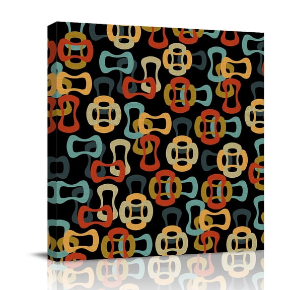 Colored Rings Canvas Wall Art for Living Room, Abstract Retro Colorful Ring Black Poster Print Painting for Bedroom Office Home Decoration Wall Pictures Prepare To Hang 8"x8"