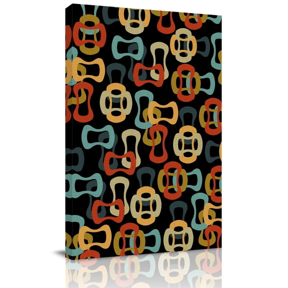 Colored Rings Canvas Wall Art for Living Room, Abstract Retro Colorful Ring Black Poster Print Painting for Bedroom Office Home Decoration Wall Pictures Prepare To Hang 8"x10"