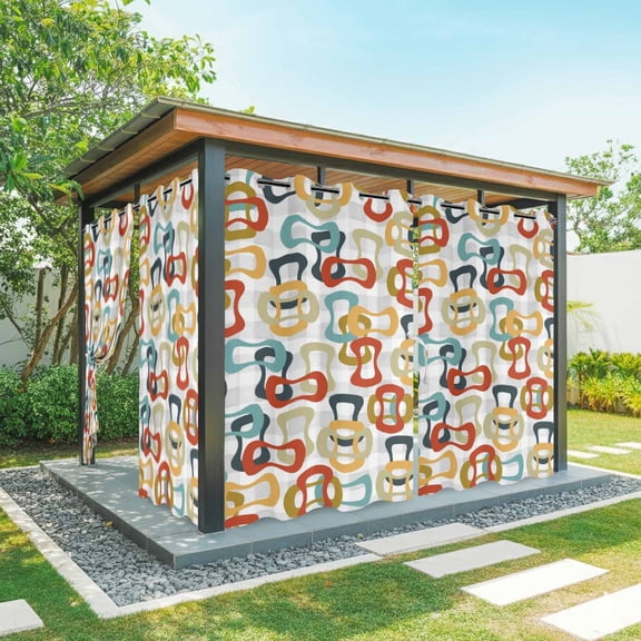 Colored Rings Outdoor Curtains for Patio, Abstract Retro Colorful Ring Grey Plaid Sunshade Privacy Drapes Grommet Waterproof Outside Curtains for Porch/Cabana/Balcony 54"x 84", 1 Panel