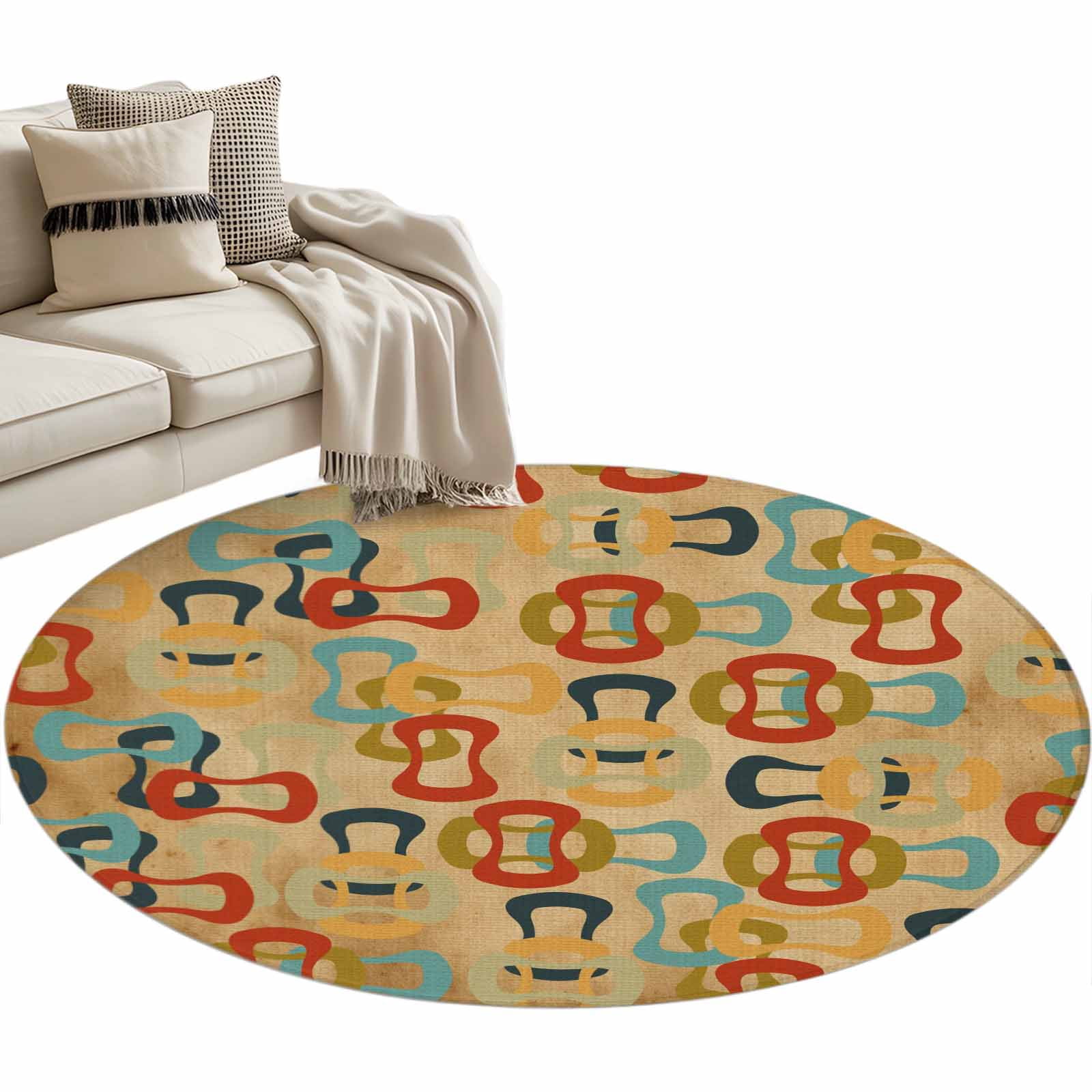 Colored Rings Round Living Room Rugs 3.3 ft, Abstract Retro Colorful ...