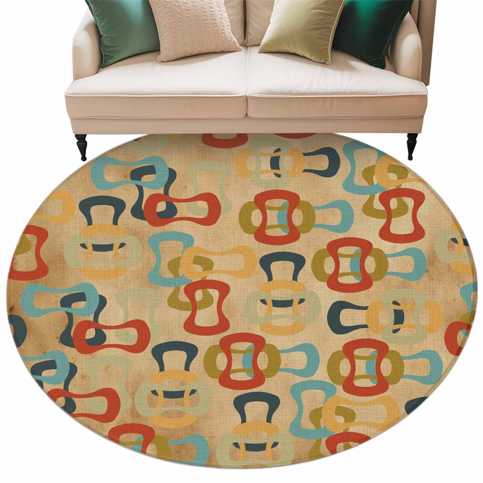 Colored Rings Round Living Room Rugs 8 ft, Abstract Retro Colorful Ring ...