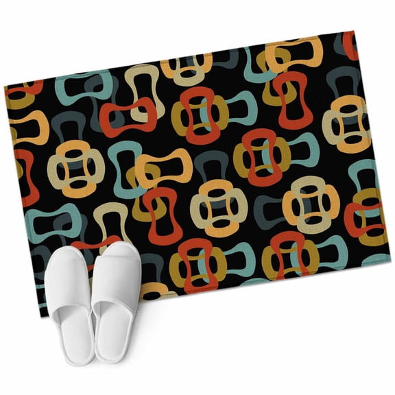 Colored Rings Washable Small Entryway Area Rugs 2'x3', Abstract Retro Colorful Ring Black Low Pile Throw Rug Non-Slip Sturdy Edge Binding Carpet for Front Door Floor Room Entry