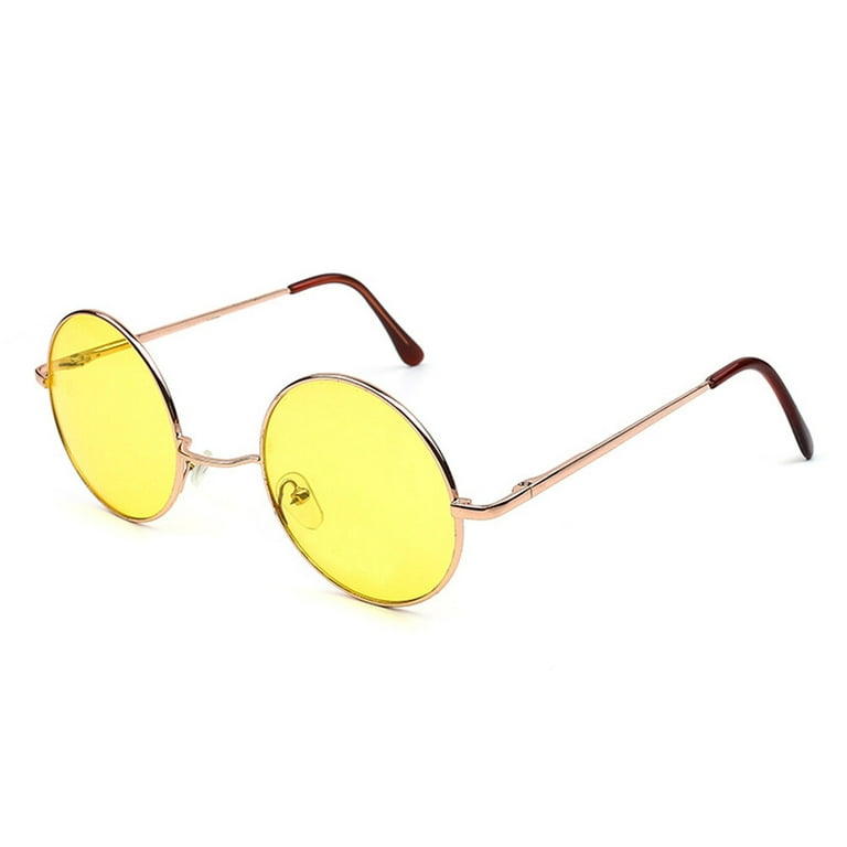Colored Round Oversized Sunglasses UV400 Protection Retro Glasses for Men Women Gold Frame Yellow Eyeglass