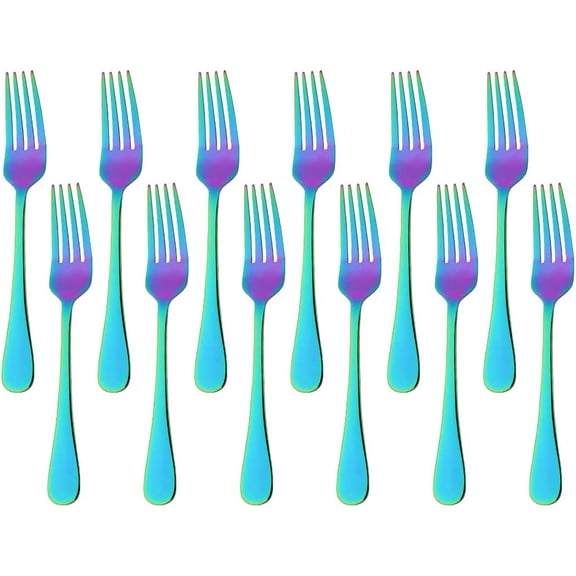 Colored Salad Forks Set of 12 - Small Dinner Forks 6.5-in Rainbow Stainless Steel Matte Titanium Fork Dessert Forks Dishwasher Safe for Home Restaurant Wedding&Party