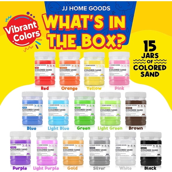 Colored Sand, 15 Bottles Assorted Color Sand Art Kit for Kids 3+ Years