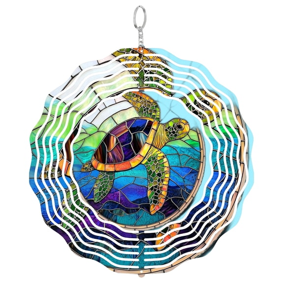 Colored Sea Turtle Ocean Metal Wind Spinner, Kinetic Yard Panel