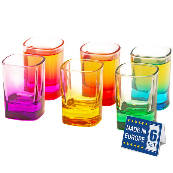 Colored Shot Glasses (Set Of 6 1.75oz) Heavy Mini Base Shot Glass Set, Colored Shot Glasses Bulk, Tequila Cups Small Glass, Shot Glasses for Whiskey, Tequila, Vodka & Liquors