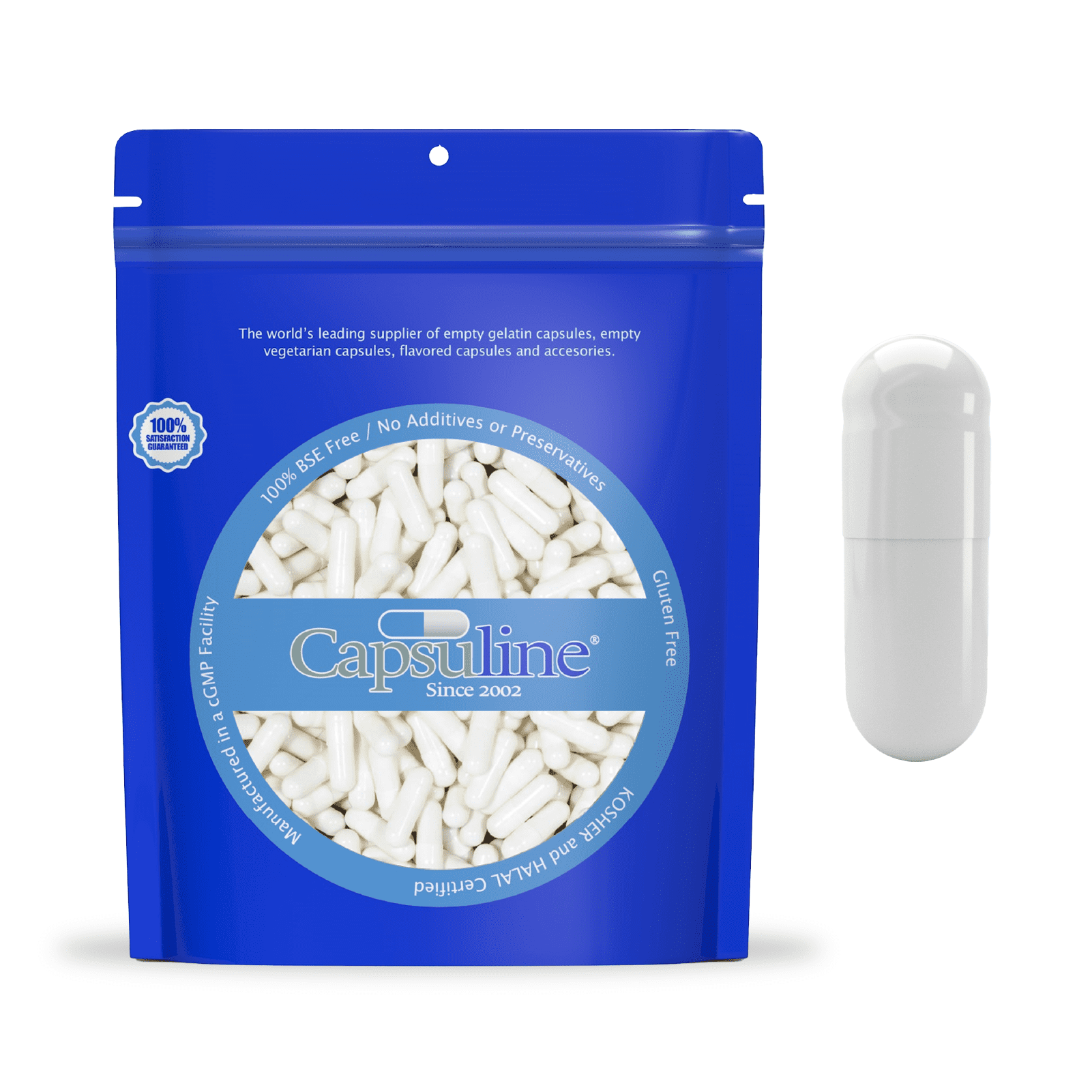 Colored Size 00 Empty Gelatin Capsules by Capsuline White/White 1000