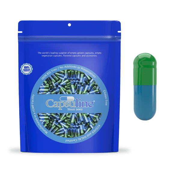 Colored Size 4 Empty Gelatin Capsules by Capsuline - Black/Clear 10000 Count - 10000 count