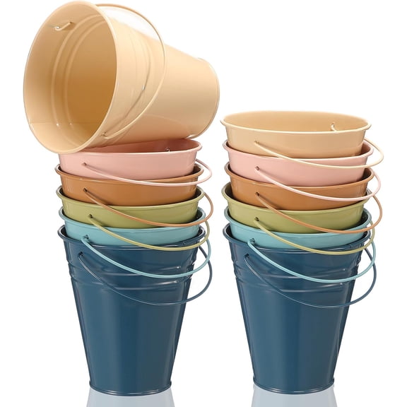 Colored Small Metal Buckets with Handle, 4.5 x 5.1 Inch Mini Galvanized Tin Bucket for Back to School Classrooms Crafts Pencil Holder Boho Wedding Birthday Party Favor Decoration