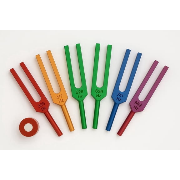Colored Solfeggio Tuning Forks 6 Fork Premium Healing Set with Activator and Pouch