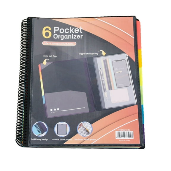 Colored Spiral Notebook 6/12 Pocket Poly Project Organizer Round Tab Organizer Project Folder Multi Pocket Folder with Pockets Letter Size Back Cover Utility Pouch School Supplies Clearance Sale Incl