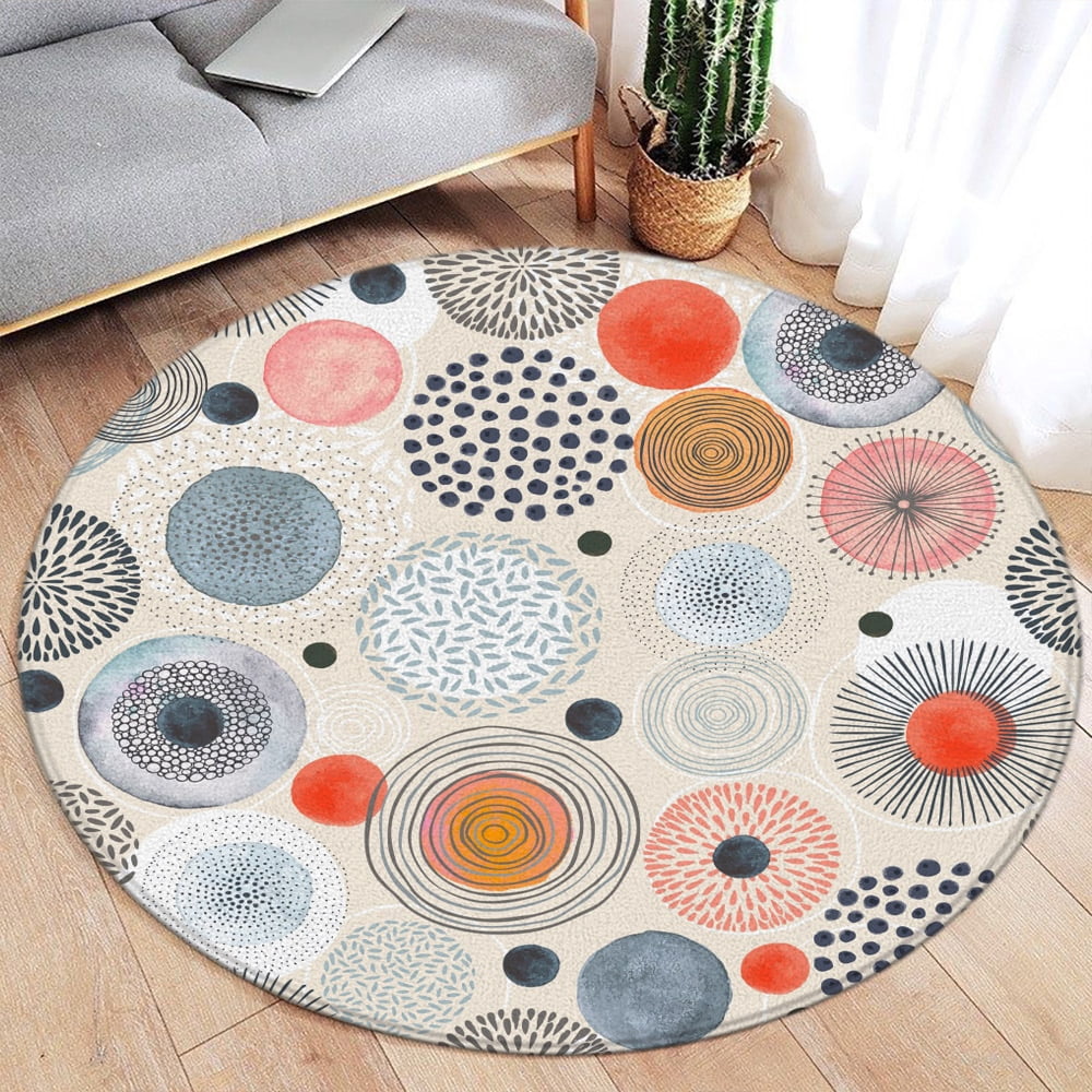 Spot Rug Colored Spots Round Carpet Boho Vintage Watercolor Pink Yellow Black ...