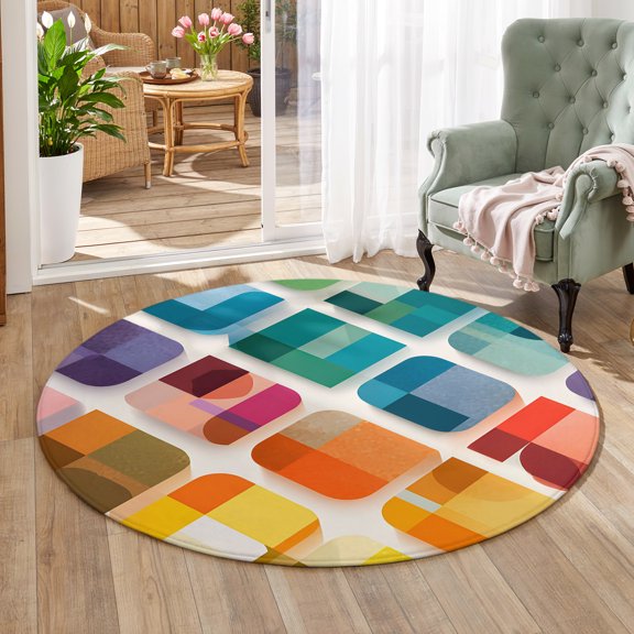 Colored Square Area Rug 3', Non-Slip Washable Round Indoor rug Carpet for Living Room Bedroom Kitchen Carpet for Living Room Bedroom Kitchen