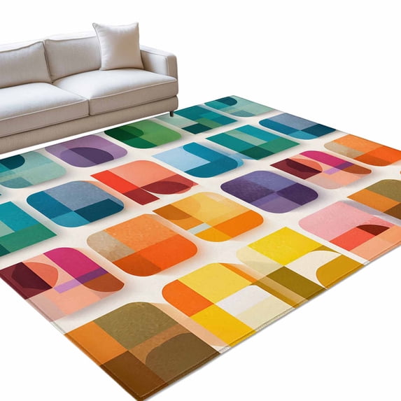 Colored Square Large Area Rugs 8x10ft Abstract Geometric Modern ...