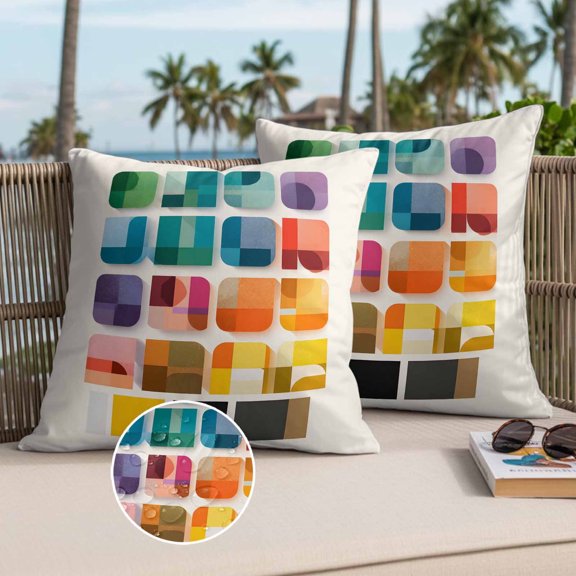 Colored Square Outdoor Waterproof Throw Pillow Covers Set of 2, 16"x16", Abstract Geometric Modern Colorful Blocks Decorative Pillow Covers Outside Cushion Case for Patio Porch Garden
