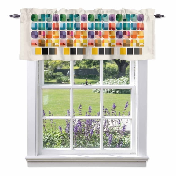 Colored Square Valances for Windows Abstract Geometric Modern Colorful Blocks Rod Pocket Light Filtering Short Window Treatments Curtains for Kitchen Bathroom Bedroom, 1 Panel, 42 x 18 Inch