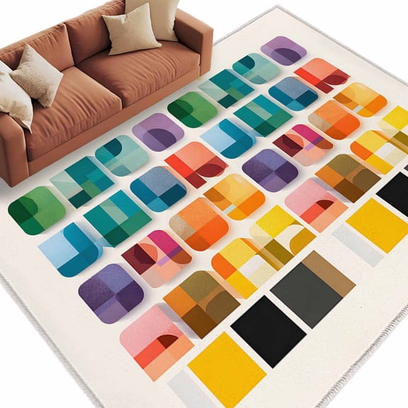 Colored Square Washable Living Room Rugs 6'x9', Abstract Geometric Modern Colorful Blocks Low Pile Throw Large Area Rug Non-Slip Sturdy Edge Binding Carpet for Dining Room Kitchen Office