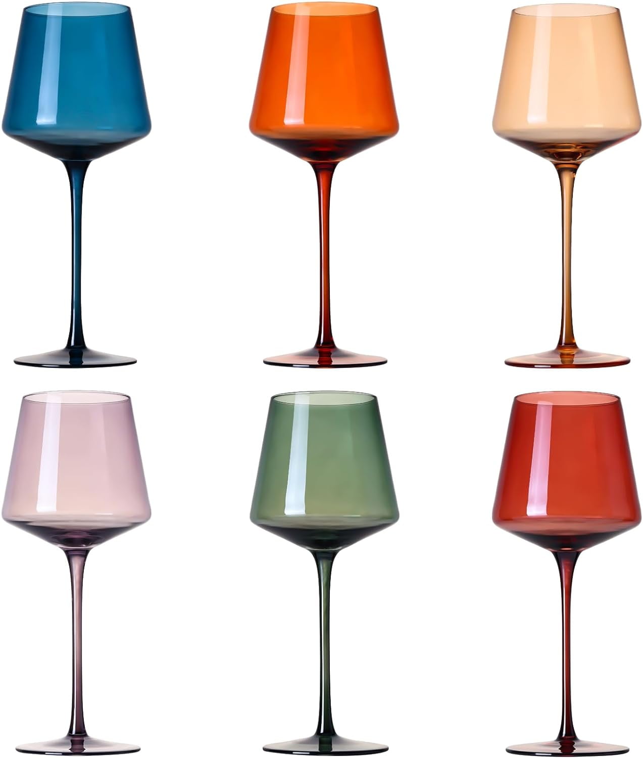 Colored Square Wine Glasses with Stem Colorful Wine Glasses Set of 6